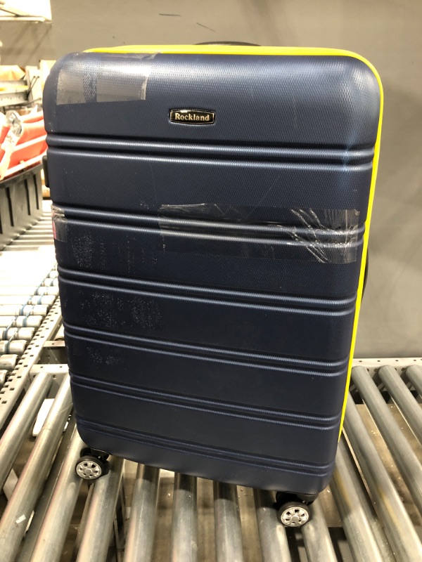 Photo 2 of Rockland Melbourne Hardside Expandable Spinner Wheel Luggage, Navy, Checked-Large 28-Inch
