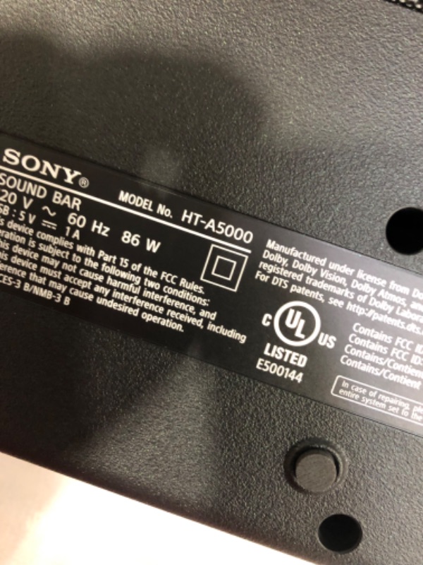 Photo 5 of Sony HT-A5000 5.1.2ch Dolby Atmos Sound Bar Surround Sound Home Theater with DTS:X and 360 Spatial Sound Mapping, works with Alexa and Google Assistant
