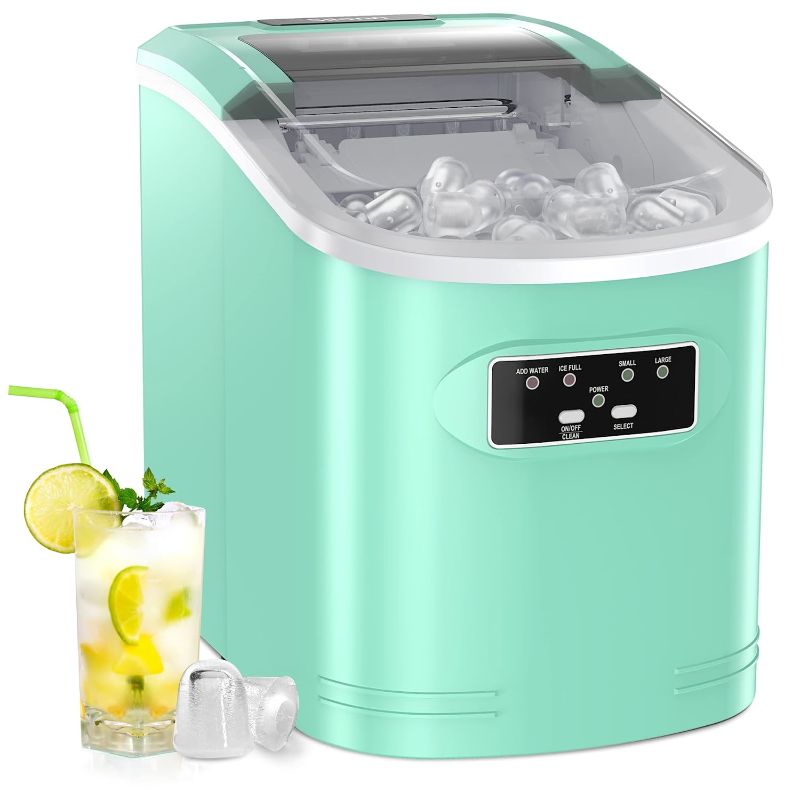 Photo 1 of Silonn Ice Maker Machine Countertop, 26 lbs in 24 Hours, 9 Cubes Ready in 6 Mins, Self-Clean Ice Maker Compact Portable Ice Maker with Ice Scoop and Basket, Green (SLIM07)
