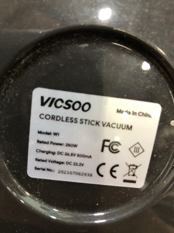 Photo 3 of Cordless Vacuum Cleaner, VICSOO Stick Vacuum 25Kpa Powerful Suction Stick Vacuum Cleaner 40min with 250W Motor for Hard Floor Carpet
