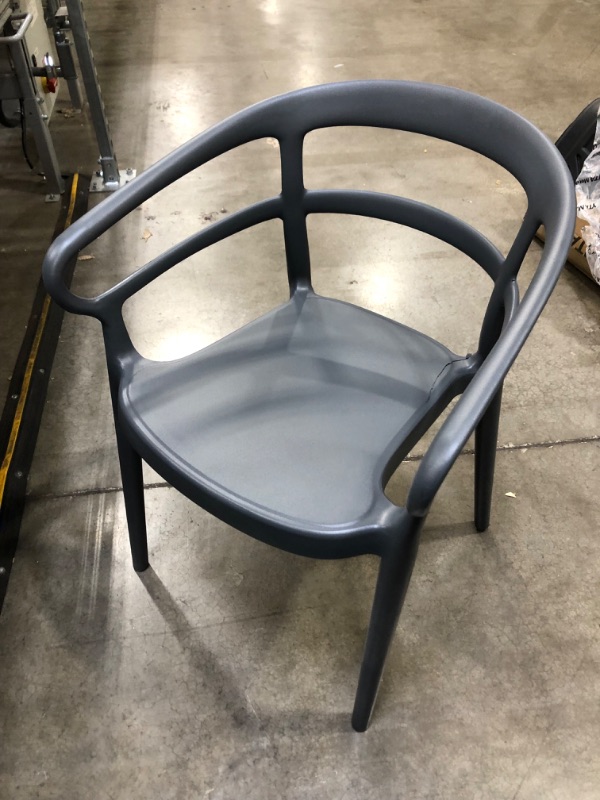 Photo 2 of Amazon Basics Dark Grey, Curved Back Dining Chair-Set of 2, Premium Plastic (MISSING A CHAIR. ONE CHAIR ONLY. CRACKED IN SPOT)