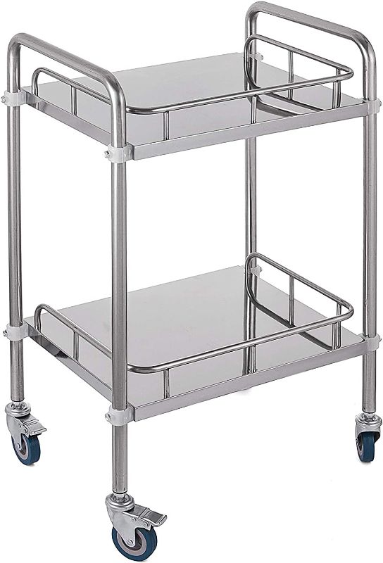 Photo 1 of Lab Cart 2 Shelves Rolling Cart Shelf Stainless Steel Utility Cart Catering Cart with Wheels Commercial Wheel Dolly Restaurant Dinging Utility Services (2 Shelves)
