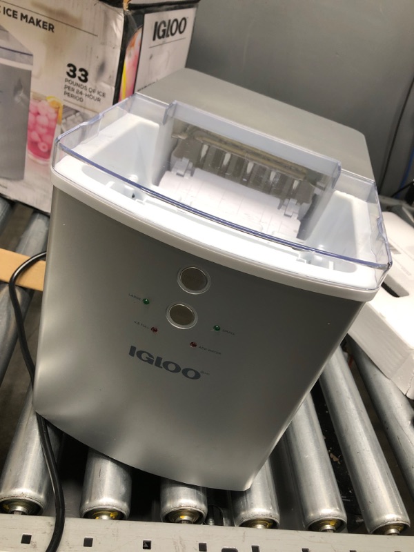 Photo 1 of Igloo ICEB33SL Large-Capacity Automatic Portable Electric Countertop Ice Maker Machine, 33 Pounds in 24 Hours, 9 Ice Cubes Ready in 7 minutes, With Ice Scoop and Basket, Perfect for Water Bottles
