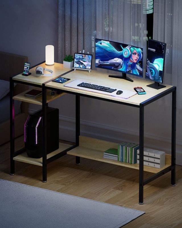 Photo 1 of MINOSYS Computer Desk - 47” Gaming Desk, Home Office Desk with Storage, Small Desk with Monitor Stand, Rustic Writing Desk for 2 Monitors, Adjustable Storage Space, Modern Design Corner Table.