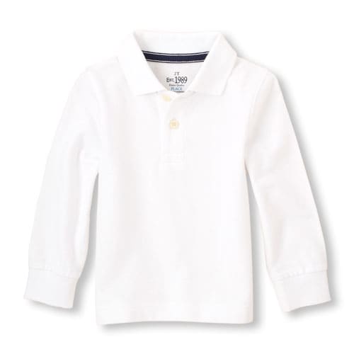 Photo 1 of Baby and Toddler Boys Uniform Long Sleeve Pique Polo, WHite Size 4T
