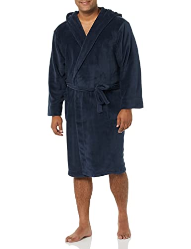 Photo 1 of Amazon Essentials Men's Mid-Length Plush Robe, Navy, Medium-Large
