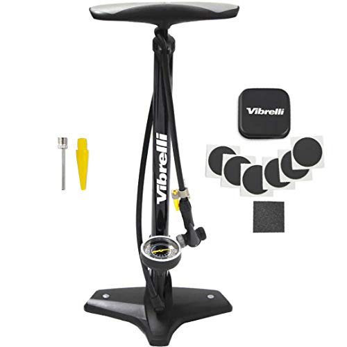 Photo 1 of Vibrelli Bike Floor Pump with Gauge & Puncture Kit - 160 PSI - Presta Valve Bike Pump Switches to Schrader - High Pressure Bicycle Pump
