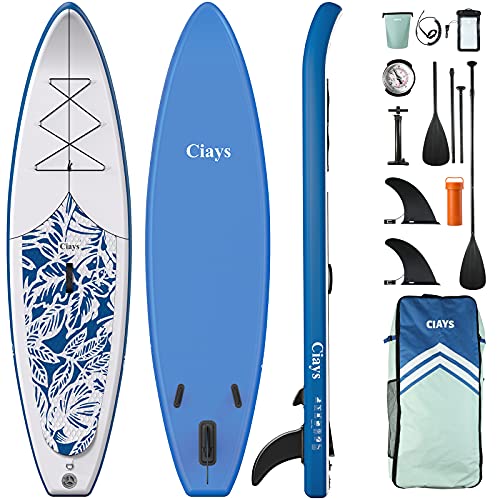 Photo 1 of Ciays Inflatable Stand up Paddle Board W SUP Accessories of Backpack, 2 Fins, 2 Bags, Leash, Floating Paddles and Double Action Hand Pump All-Around P
