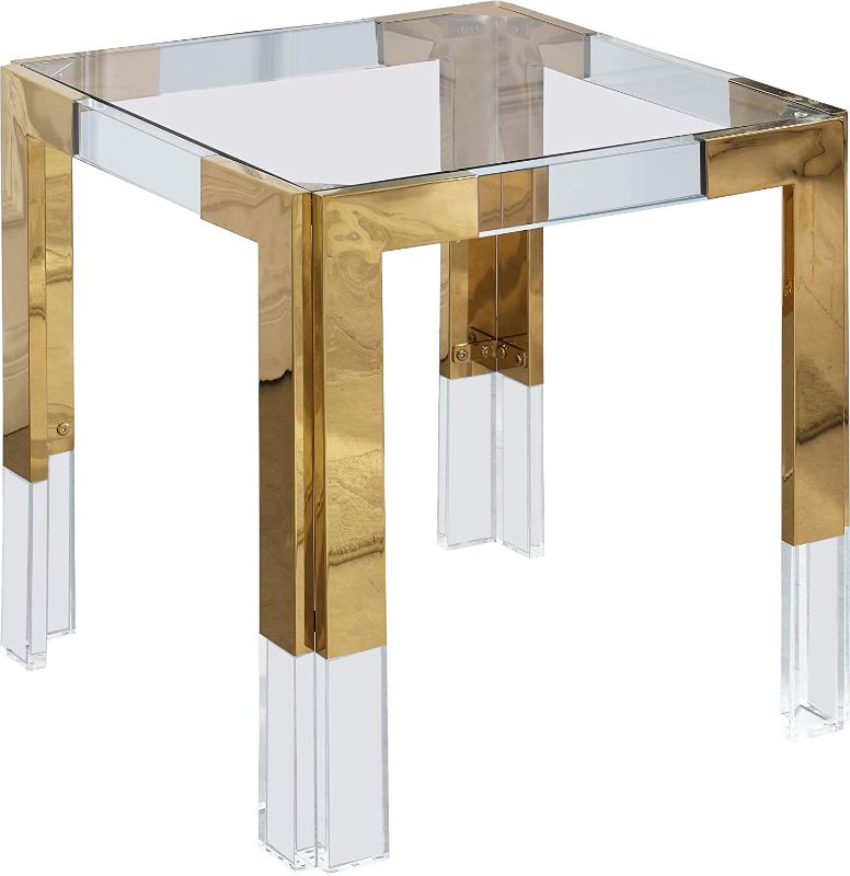 Photo 1 of **incomplete**box 2 of 2**missing box 1**
Meridian Furniture Casper Collection Modern | Contemporary Square Glass Top End Table with Sturdy Stainless Steel and Acrylic Base, 22" W x 22" D x 24" H, Gold