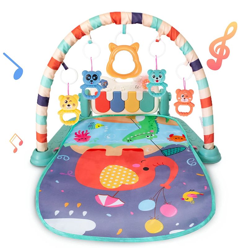 Photo 1 of Baby Gym Play Mat - 3-6-9 Month Baby Tummy Time Mat with Mirror Music and Lights Toys, Kick and Play Piano Gym Playmat Activity Center for Infants