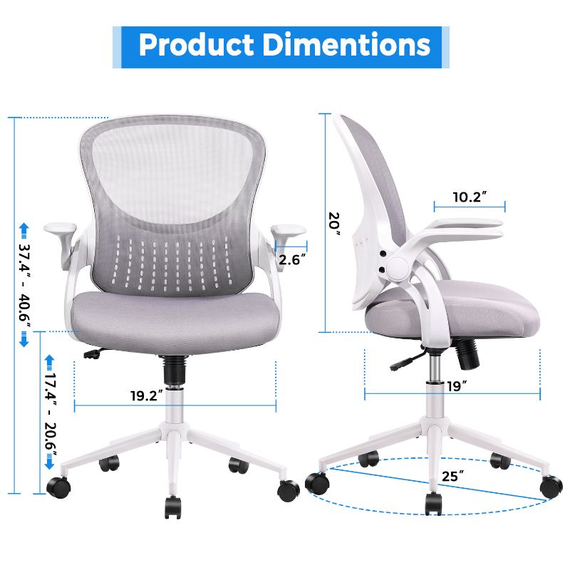 Photo 1 of Office Chair, Ergonomic Desk Chair Mesh Computer Chair with Flip-up Armrests and Adjustable Height, Gray
