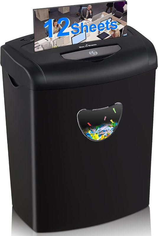 Photo 1 of Paper Shredder, 12-Sheet Cross Cut with 5.55-Gallon Basket, P-4 Security Level, 3-Mode Design Shred Card/CD/Staple/Clip, Heavy Duty with Jam Proof System, Paper Shredder for Office