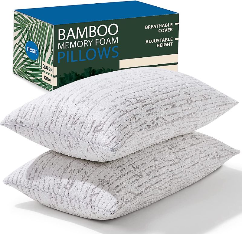 Photo 1 of (SET OF 2) Clara Clark Bamboo Memory Foam Pillow, Luxury Bamboo Pillow Queen Size, Firm Bed Pillow for Sleeping, Breathable Shredded Memory Foam Pillows, Adjustable Memory Pillow 