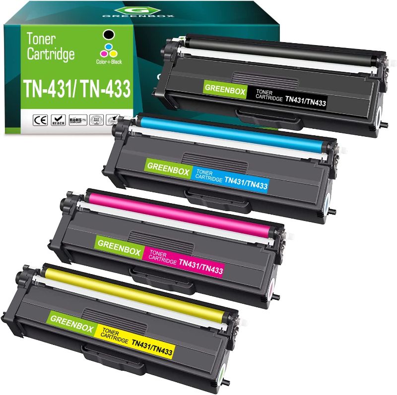 Photo 1 of GREENBOX Compatible TN433 High Yield Toner Cartridge Replacement for Brother TN433 TN-433 TN431 for HL-L8360Cdw MFC-L8900Cdw HL-L8260Cdw MFC-L8610Cdw Printer (4,500 Pages High Yield, KCMY, 4-Pack)