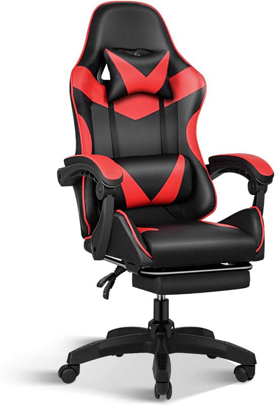 Photo 1 of Gaming Chair, Backrest and Seat Height Adjustable Swivel Recliner Racing Office Computer Ergonomic Video Game Chair with Footrest and Lumbar Support, Red/Black