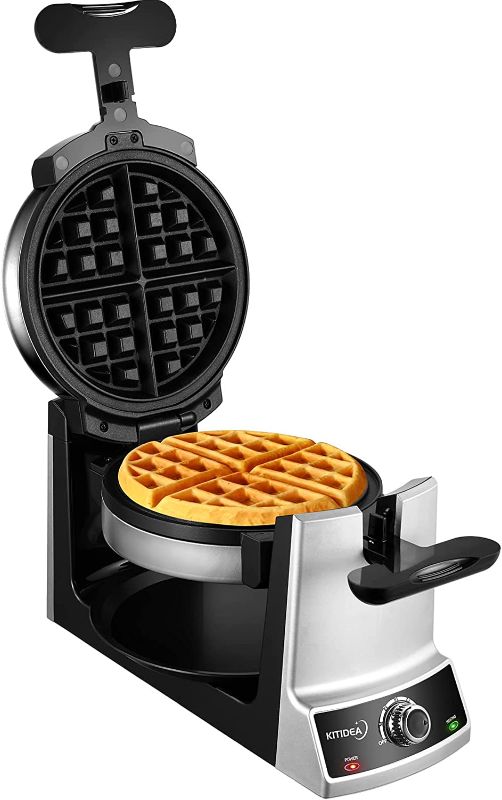 Photo 1 of Flip Belgian Waffle Maker KITIDEA, 180°Rotate Non-Stick Waffle Iron & 6 Browning Settings, Stainless Steel, Classic 1" Thick Waffles, Indicator Lights, Removable Drip Tray, Single, 1000W