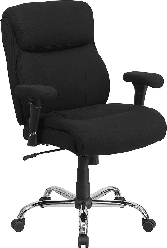 Photo 1 of Flash Furniture HERCULES Series Big & Tall 400 lb. Rated Black Fabric Ergonomic Task Office Chair with Line Stitching and Adjustable Arms
