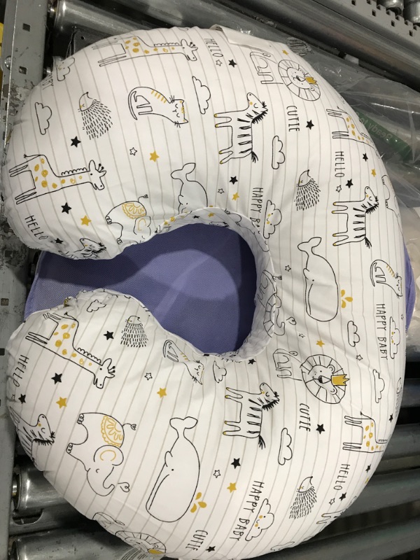 Photo 2 of Boppy Nursing Pillow and Positioner - Original, Notebook Black and White with Gold Animals, Breastfeeding, Bottle Feeding, Baby Support, with Removable Cotton Blend Cover, Awake-Time Support
