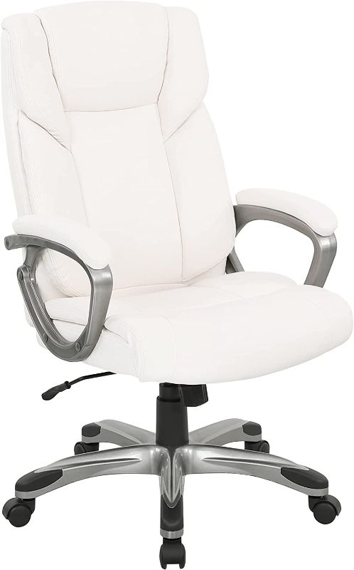 Photo 1 of Amazon Basics High-Back Bonded Leather Executive Office Computer Desk Chair - Cream missing cylinder and base of chair
