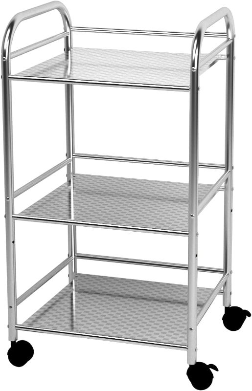 Photo 1 of 3-Shelf Small Shelving Units on Wheels Stainless Steel Kitchen Cart Pots Stand - Bathroom Garage Storage Shelves 16 Inches Wide
