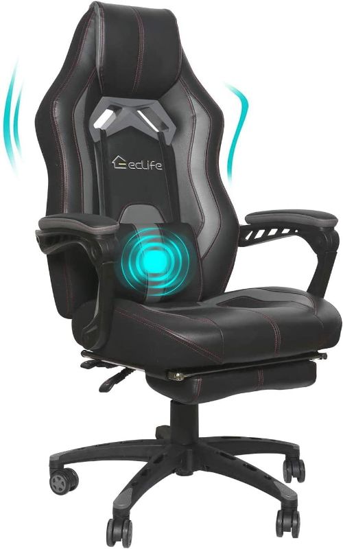 Photo 1 of eclife Gaming Chair Office Computer Massage Chair Game Video Chair Ergonomic Backrest Seat Adjustable Swivel Task Chair E-Sports Chair with Lumbar Support and Footrest (OF-D01, Black)
