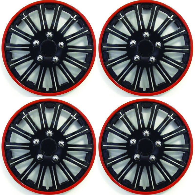 Photo 5 of 15" Inch Lightning Sports Wheel Cover Trim Set Black With Red Ring Rims (4Pcs)
