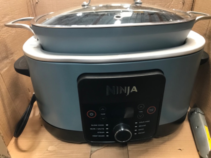 Photo 1 of Ninja MC1001 Foodi PossibleCooker PRO 8.5 Quart Multi-Cooker, with 8-in-1 Slow Cooker, Dutch Oven, Steamer & More, Glass Lid & Integrated Spoon, Nonstick, Oven Safe Pot to 500°F, Sea Salt Gray
