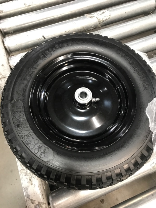 Photo 5 of AR-PRO 4.80/4.00-8" Flat Free Tire - 14.5”D x 3.2”W Universal Solid Wheelbarrow Tire with 3” Hub and 5/8” Axles – Extra Adapter kit includes 3/4” Ball Bearings, 1” and 1/2” Nylon Spacers 1 14.5"