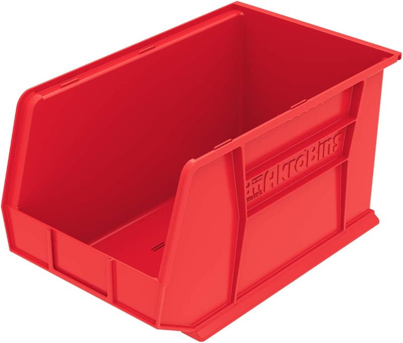 Photo 1 of Akro-Mils 30260 AkroBins Plastic Storage Bin Hanging Stacking Containers, (18-Inch x 11-Inch x 10-Inch), Red, (6-Pack)