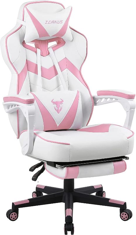 Photo 1 of Zeanus Pink Gaming Chair, PC Gaming Chair for Girls, Reclining Computer Chair with Footrest, Ergonomic Gaming Computer Chair with Massage, Gaming Chair for Women, High Back Gaming Chairs for Adults
