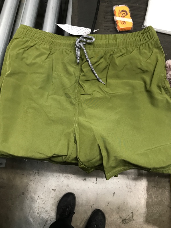 Photo 2 of Biwisy Mens Swim Trunks Quick Dry Swim Shorts with Mesh Lining Funny Beach Shorts Army green size XL