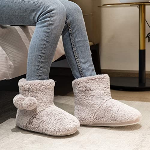 Photo 1 of DL Women's Cute Bootie Slippers Fluffy Plush Fleece Memory Foam House Shoes Winter Booty Slippers 