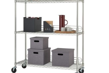 Photo 1 of Amazon Basics 3-Shelf Adjustable, Heavy Duty Storage Shelving Unit on 4'' Wheel Casters, Metal Organizer Wire Rack, Black 36x14 inches 