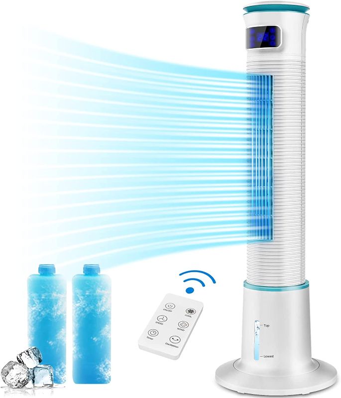 Photo 1 of BREEZEWELL 2-in-1 Evaporative Air Cooler, 43" Tower Fan w/Cooling & Humidification Function, 1 Gallon Water Tank, 3 Wind Speeds, 4 Modes, 70°Oscillation, 15H Timer, Super Quiet, Remote Control for Home & Office
