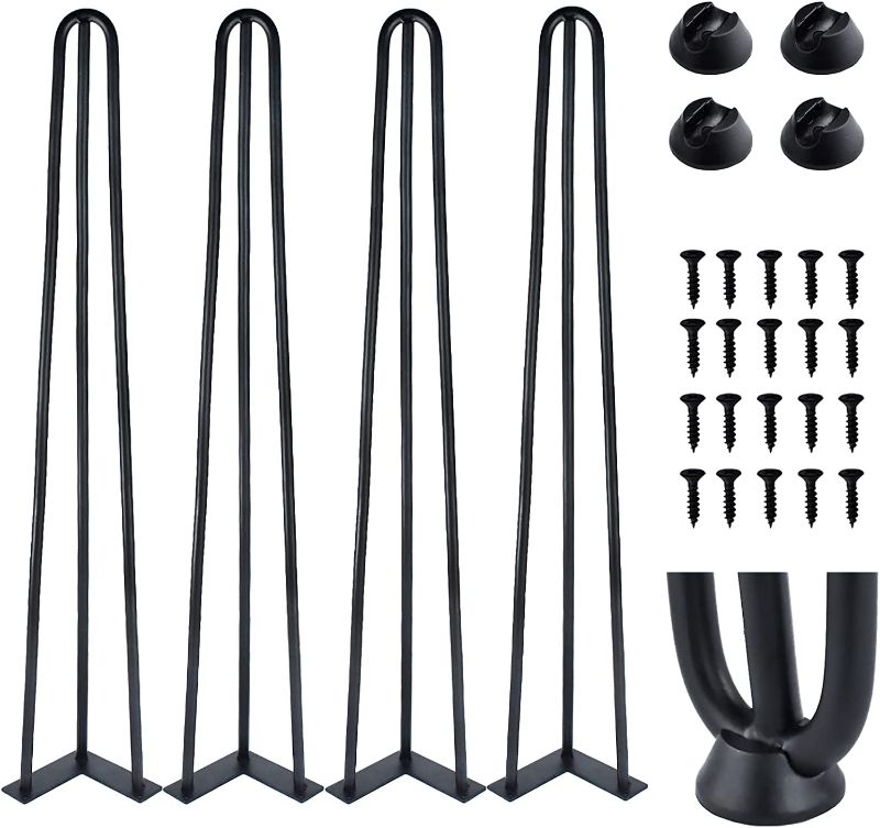 Photo 1 of 28 Inch Hairpin Furniture Legs, 3 Solid Rods Heavy Duty Coffee Table Legs with Rubber Floor Protectors, Mid-Century Modern Legs for Nightstand, Coffee Table, Desk, Home DIY Projects, Set of 4
