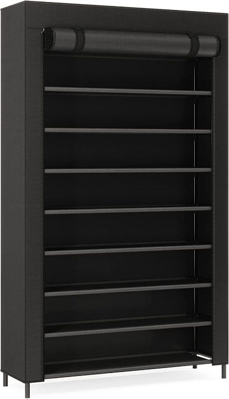 Photo 1 of 10 Tier Shoes Rack with Cover, Shoes Racks Organizer for Closet, Black Vertical Shoe Shelf for Entryway,50 Pair Large Shoe Stand, Non-Woven Shoe Storage Cabinet
