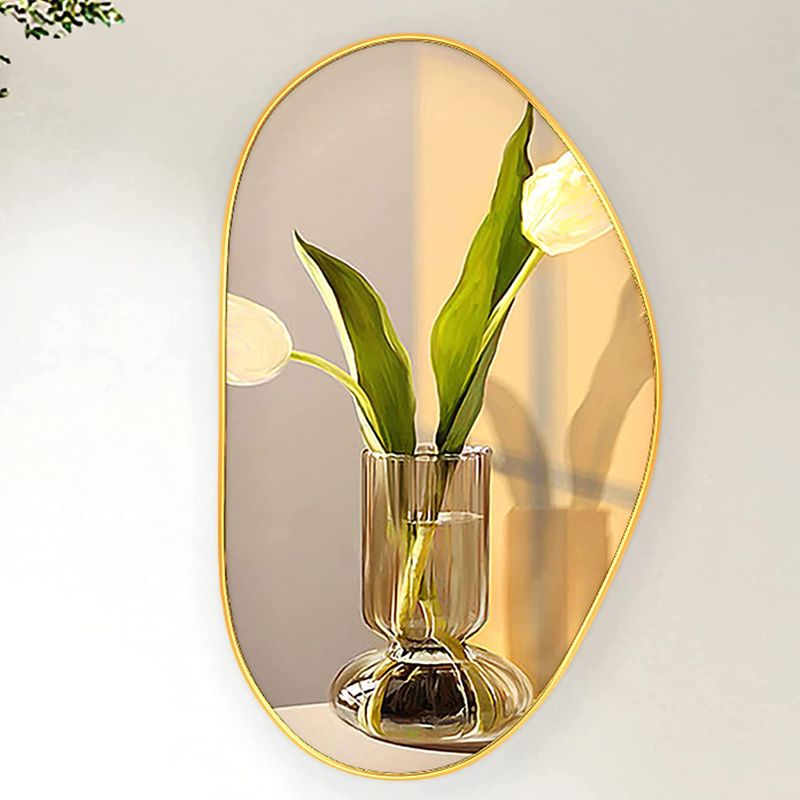 Photo 1 of ***SIMILAR*** UNZIPE Irregular Wall Mirror Brass Framed Wall Mirror, 25x14 inch Gold Asymmetrical Mirror Wall Mounted Vanity Mirror with Hanging Chain Decorative Mirror for Living Room, Bedroom, Bathroom, Entryway
