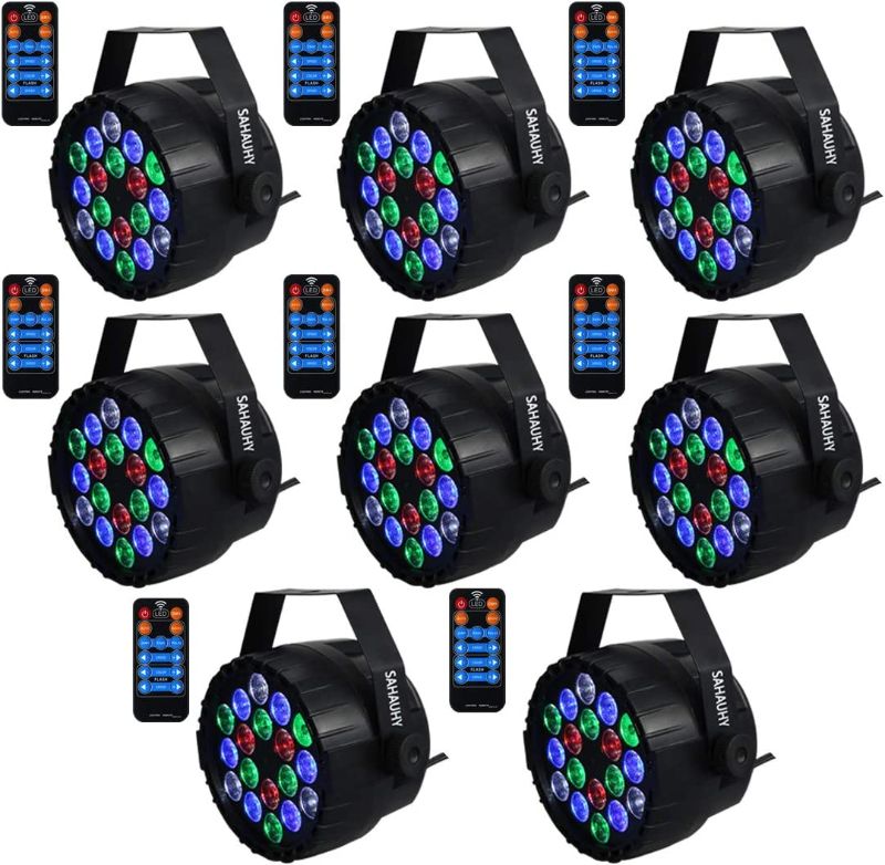 Photo 1 of DJ Lights,SAHAUHY Professional Stage Light 8 Channels 9 Modes RGBW Mixed Effect Up Lights Sound Activated or DMX Control with Remote for Party Event Wedding Church(8Packs)
