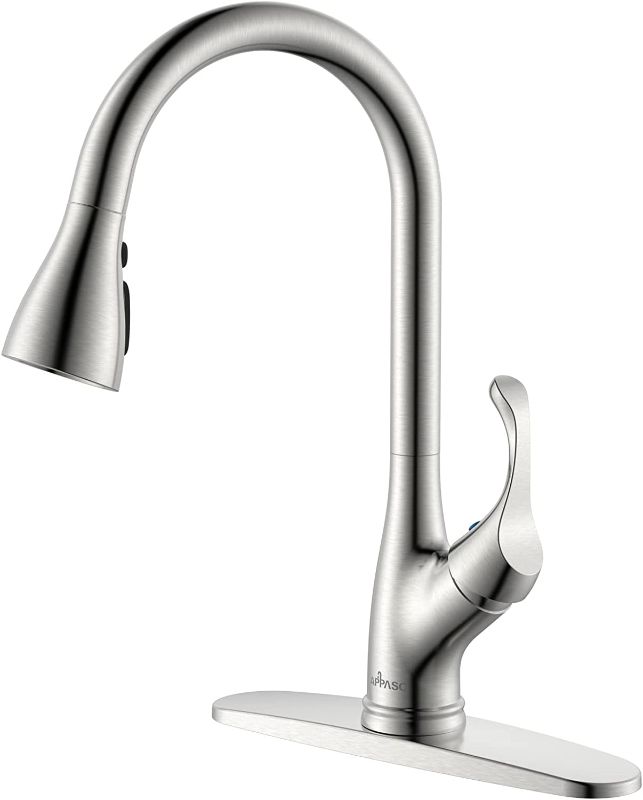 Photo 1 of APPASO Pull Down Kitchen Faucet with Sprayer Stainless Steel Brushed Nickel - Single Handle Commercial High Arc Pull Out Spray Head Kitchen Sink Faucets...
