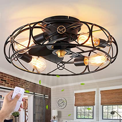 Photo 1 of 20 In Caged Ceiling Fan with Light, Modern Ceiling Fan with Lights Remote Control, Low Profile Ceiling Fan with Light for Bedroom Living Room Kitchen
