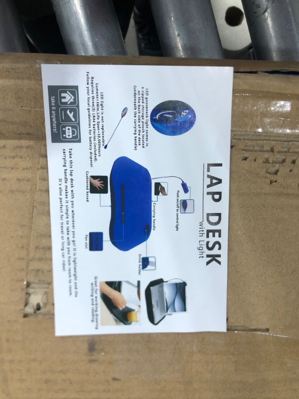 Photo 2 of Laptop Lap Desk, Portable with Foam Filled Fleece Cushion, LED Desk Light, Cup Holder-for Homework, Drawing, Reading and More by Lavish Home (Blue)
