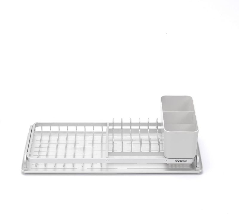 Photo 1 of Brabantia Compact Dish Drying Draining Rack (Light Gray) Plastic Easy-Clean Drip Tray & Removable Cutlery Basket
