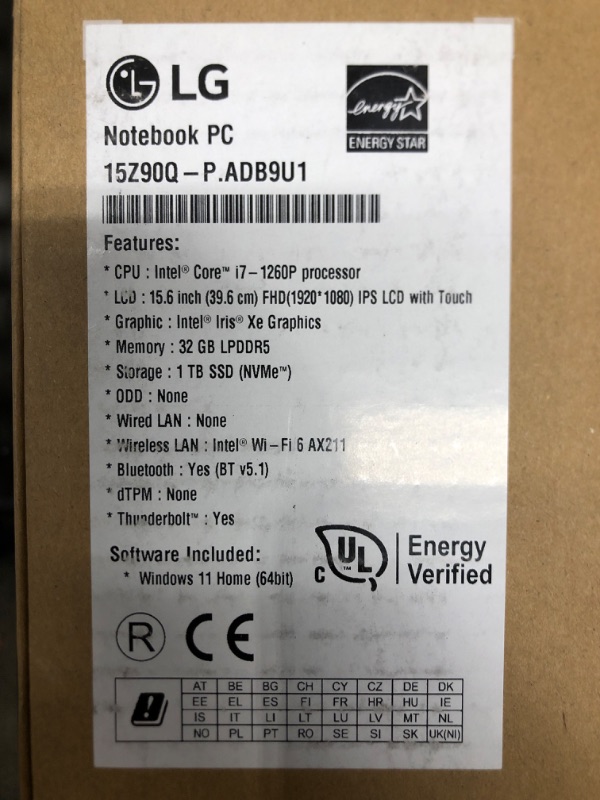 Photo 6 of LG Gram (2022) 15Z90Q Ultra Lightweight Laptop, 15" (1920x1200) IPS Touch Display, Intel 12th Gen i7 1260P Processor, 16GB LPDDR5, 512GB NVMe SSD, FHD Webcam, WiFi 6E, Thunderbolt 4, Windows 11, Gray