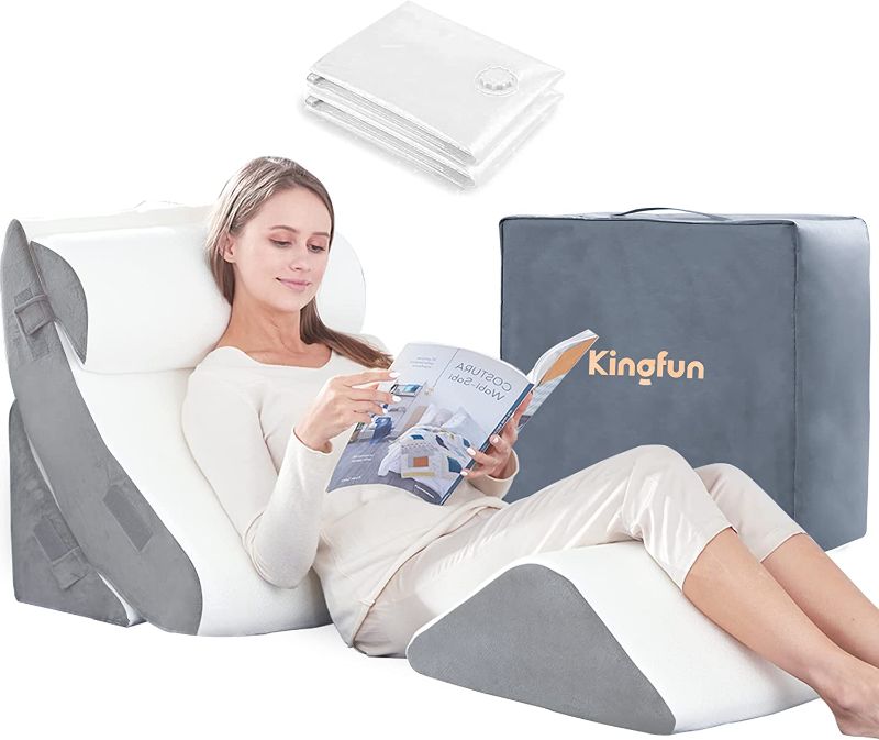 Photo 1 of Kingfun 4pcs Orthopedic Bed Wedge Pillow Set, Post Surgery Memory Foam Wedge Pillows for Sleeping, Adjustable Leg, Back Support, Arm Pillow, Sitting Up Bed Rest Sleep Pillow with Travel Bag