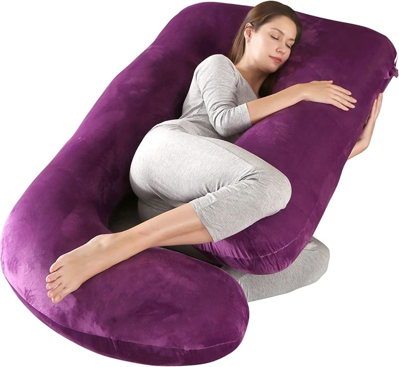 Photo 1 of  BATTOP Pregnancy Pillows for Sleeping,Body Maternity Pillow with Cooling Cover,Support for Back, Hips, Legs, Belly for Pregnant Women (Velvet-Dark Purple)