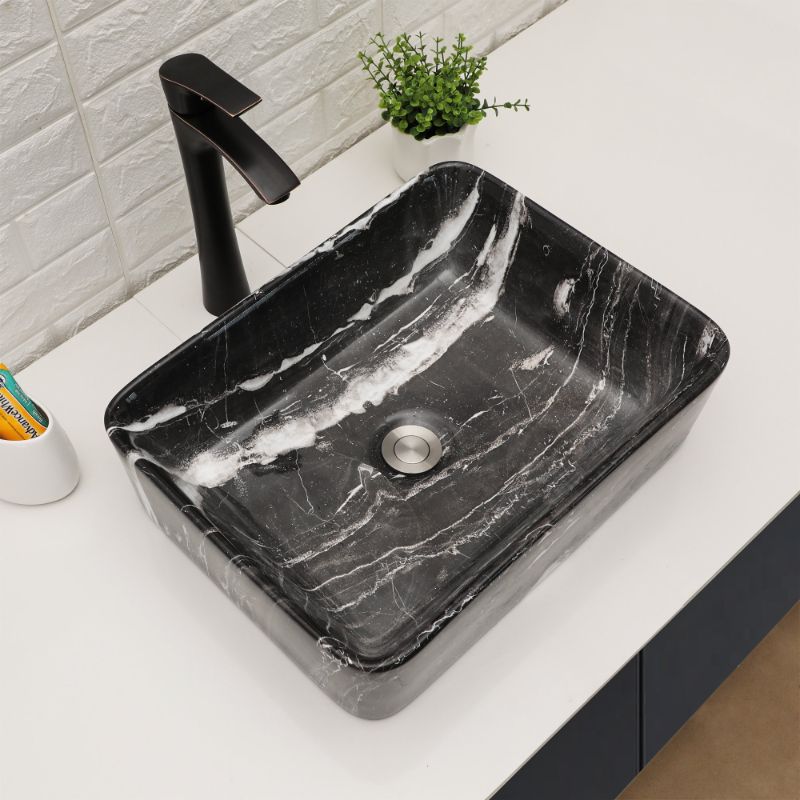 Photo 1 of 19"x15" Rectangle Porcelain Ceramic Bathroom Vessel Sink Modern Above Counter Bathroom Sink Marble Vanity Sink Art Basin
