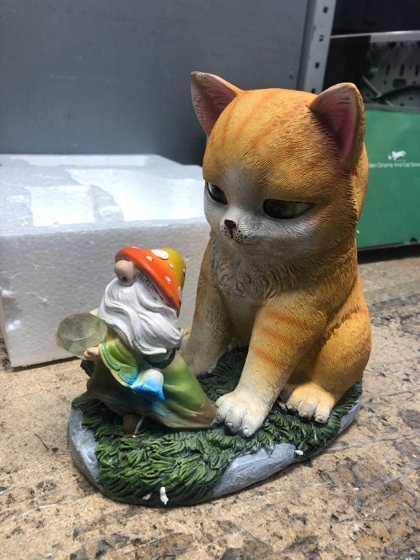 Photo 1 of CreiYuan Cat Garden Gnome Statue, Solar Light Lawn Decor Cat Playing with Gnome Figurine, Resin Yard Sculptures for Cat Lover, Outdoor Funny Figurine Yard Home Ornaments 9.05 x 5.5 x 8.29 in