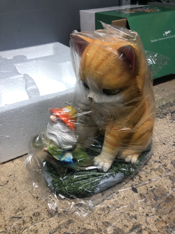Photo 1 of CreiYuan Cat Garden Gnome Statue, Solar Light Lawn Decor Cat Playing with Gnome Figurine, Resin Yard Sculptures for Cat Lover, Outdoor Funny Figurine Yard Home Ornaments 9.05 x 5.5 x 8.29 in