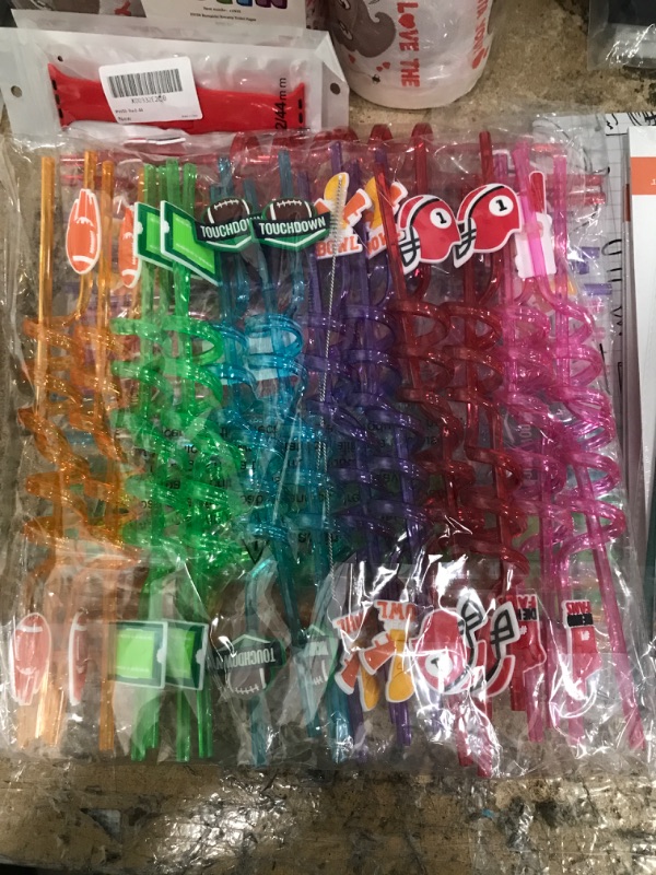 Photo 2 of 24 Football Theme Reusable Drinking Straws 6 Designs Perfect for Rugby Theme Birthday Party Supplies Party Favors with 2 Cleaning Brushes