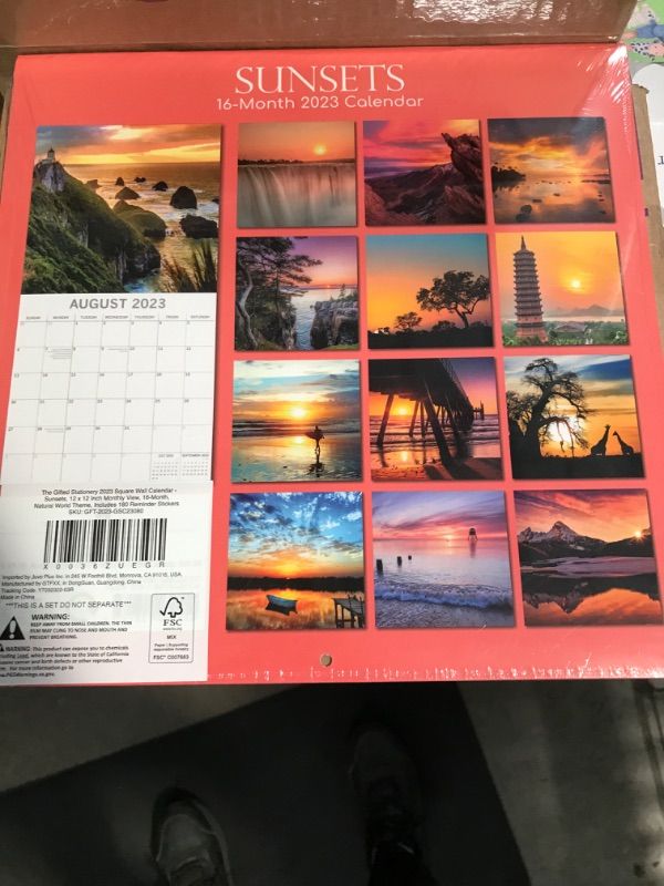 Photo 1 of 2023 Square Wall Calendar, Sunsets, 16-Month Natural World Theme with 180 Reminder Stickers (12x12 In)